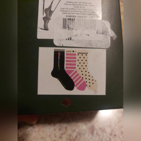 Kate Spade 3 pack crew socks striped polka dot " happy" spellout new - Picture 5 of 7
